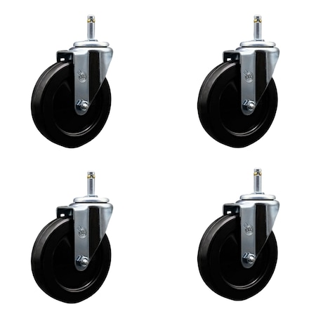 Service Caster 5'' Hard Rubber Wheel Swivel 7/16'' Grip Ring Stem Caster Set, 4PK SCC-GR20S514-HRS-716138-4